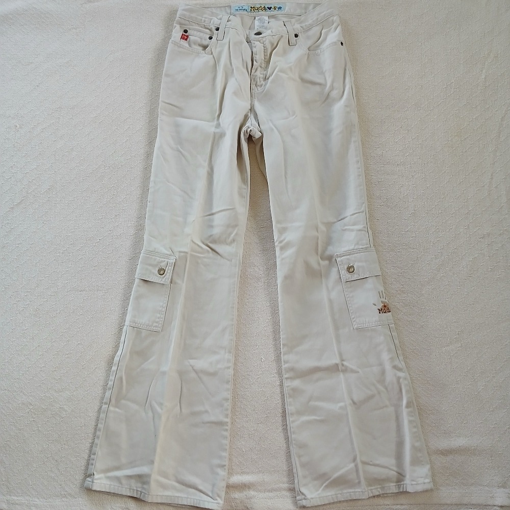 mudd jeans vintage y2k cream low rise flare cargo pants size 9 streetwear 90s